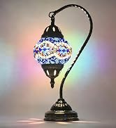 XUMAIDENG Vintage Turkish Lamp Stained Glass Table Lamp, Handmade Turkish Moroccan Mosaic Lamp wi...