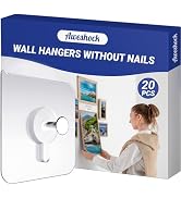 Wall Hangers Without Nails, Wall Hooks for Hanging, 20 Packs Adhesive Wall Hooks for Bathroom,Bed...