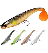 TRUSCEND Pre-Rigged Jig Head Soft Fishing Lures, Paddle Tail Swimbaits for Bass Fishing, Shad or ...