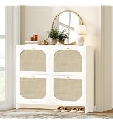 Nicetree Freestanding Ultra Slim Arched Rattan Accent Shoe Storage Cabinet for Entryway - 4 Flip ...