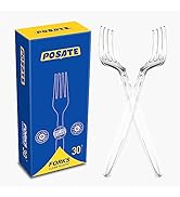 POSATE Heavy Duty Plastic Forks - Food-Grade Disposable Material, Clear, Pack of 30