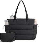 LOVEVOOK Tote Bag for Women with Giant Tumbler Holder Pocket, Puffer Work Travel Laptop Handbag w...