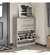 Haotian Narrow Shoe Cabinet Entryway, Small Shoe Rack with 2 Flip-Drawers, Slim Shoe Storage Orga...