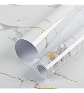 practicalWs Glossy Marble Wallpaper Peel and Stick White/Gold Granite Contact Paper Removable Wal...