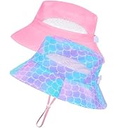 2pcs Baby Sun Hat Toddler Girls Bucket Hat for Kids UPF 50+ Sun Protective Child Summer Beach Hat...