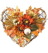 10 Inch Fall Wreath for Front Door Artificial Pumpkin Pinecone Sunflower Red Maple Leaf Wreath Un...