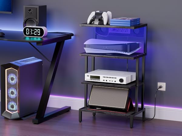 4 Tiers Video Game Console Organizer for Gaming Room Storage