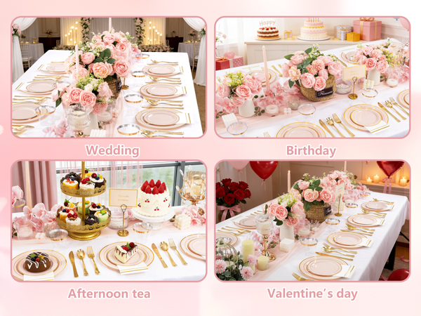 pink and gold plates