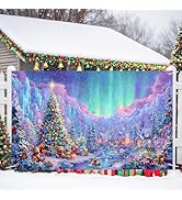 71x43 Inch Merry Christmas Banner Outdoor Decoration – Large Winter Village Backdrop with Christm...
