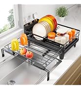 Urackify Expandable Sink Dish Drying Rack for Kitchen Counter, 1-Tier Black | Large Dish Racks, S...