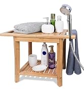 WRONWA Bamboo Shower Bench for Inside Shower, Waterproof Bathroom Shower Stool with Storage Shelf...