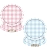WRXVVTSV 25PCS Pink and Blue Gingham Paper Plates 9 Inch Scalloped Edge for Baby Shower, Gender R...