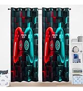 PERFEMET Boy Curtains for Bedroom 54 Inches Long 2 Panels Set Red and Teal Gamepad Gaming Window ...