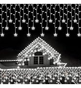 kemooie 150 LED Icicle Christmas lights with Star, 8 Twinkle Modes Icicle Lights Outdoor, 30 Drop...