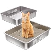 2PACK Stainless Steel Cat Litter Box - 17.7" L x 13.77" W x 4" H Metal Litter Box,Non Stick, No S...