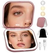 SisKokoro Magnifying Mirror with Light, Rechargeable 40X Compact Mirror with 3 Lighting Modes & D...