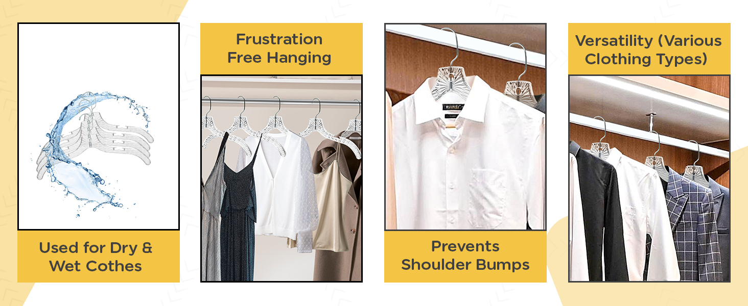 5501 Clear Plastic Hangers Premium A+ Content desktop image showing Crystal Cut Plastic Hangers