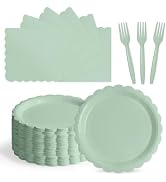Tyzarglef 105PCS Paper Plates and Napkins Set, 7 Inch Scalloped Disposable Tableware with Forks f...