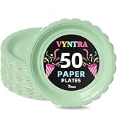 Vyntra Sage Green Disposable Paper Plates 7 Inch, 50 Pack – Heavy-Duty, Leak & Grease Resistant P...