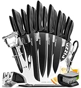 Home Hero Kitchen Knife Set with Sharpener - High Carbon Stainless Steel Knife Block Set with Erg...