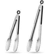 TACGEA Stainless Steel Kitchen Tongs, Silicone Non-slip Grip, Locking Grilling Food Tongs Set of ...
