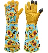 DLY Long Gardening Gloves for Women - Thorn Proof Rose Pruning Garden Gloves, Cowhide Leather Wor...