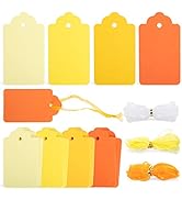 SallyFashion 100PCS Gift Tags, Yellow Paper Tags Hanging Label with Organza Ribbons for Gift Wrap...