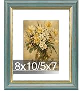 QOTIB 8x10 Picture Frame Green with 5x7 Mat, Elegant Photo Frame with Gold Accent, 8 by 10 Frame ...