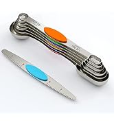 ChefAide Stainless Steel Magnetic Measuring Spoons Set, Upgraded Extended Handle, Dual Sided, Sta...