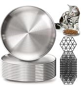 SOUJOY 12 Pieces Stainless Steel Cat Bowl, 6.7'' Shallow Cat Food Plate with Non-Slip Mat, 10 oz ...