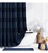 Dynamene Navy Blue Fabric Shower Curtain, Tufted Chenille Striped Textured Cloth Shower Curtains ...