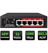 Poe Switch, 5 Port Gigabit PoE+ Switch, Cloud Managed Gigabit Ethernet Switch, 4 Poe Ports @52W, ...