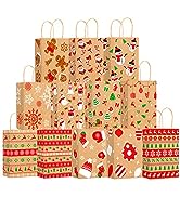 CCINEE Christmas Kraft Gift Bags,Xmas Assorted Paper Bags Bulk with Handles for Party Supplies,Pa...