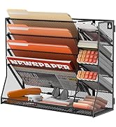 SUPEASY Wall File Organizer, 5-Tier office wall organizer with 4 Pen Holders, Wall Organizer for ...