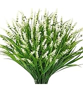 Besteek 24 Bundles Artificial Plants Flowers Outdoor, Faux Lavender Flowers Fake Monkey Grass UV ...