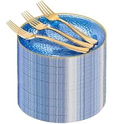 DaYammi 240Pcs Blue Dessert Plates Set Including 120Pcs Blue Cake Plates and 120Pcs Gold Forks,Ha...