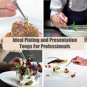 Premium Quality Stainless Steel Food Presenting Garnishing Decorating Plating Tweezer Tongs BBQ Tong