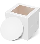 Kootek Cake Box with Board Drum, 10x10x10 Inches Tall Bakery Box with Window, Disposable Cake Con...