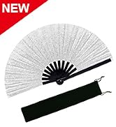 EOSAU Large Holographic Rave Fan Folding Hand Fans for Line Dancing Portable Handheld Clack Fan f...
