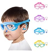 Vvinca Kids Swim Goggles for Kids 3-12, 2024 Upgraded Design with Ear&Nose Plug, Wide View Anit-F...