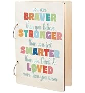 SUPERDANT You Are Braver Greeting Card Holder Organizer Inspiraional Wooden Card Keeper Binder Bi...