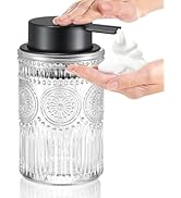 zuxzmj Foaming Hand Soap Dispenser Clear Embossed Glass with Matte Black Pump Refillable 12 Oz fo...