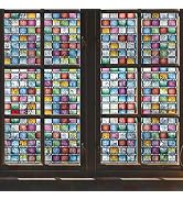 VELIMAX Window Privacy Film, Stained Glass Window Tint, Rainbow Window Decals, Static Cling Windo...