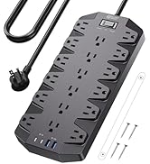 Surge Protector Power Strip, SUPERDANNY 18 AC Outlets with 4 USB Ports, 1875W/15A, 2100J, 6.5FT F...