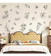 Tanlaby Sketch Black Flower Wall Decals, Garden Floral Wall Stickers Retro Wildflower Decal Peel ...