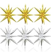 6PCS Gold Silver Star Balloons, 22Inch Large Explosion Star Balloon Foil Spike Balloons Star Cone...