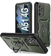 PASNEW for Samsung Galaxy A51 Case 4G,Metal Kickstand & Camera Cover Slide & Charge Port Dust Plu...