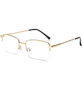 LJCZKA Half Rimless Blue Light Blocking Glasses Women Men Fresh Rectangle Computer Business Glasses