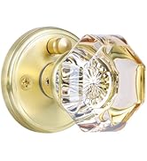 CLCTK Champagne Glass Door Knobs Interior with Lock, Gold Satin Brass Crystal Privacy Octagon Doo...