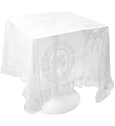 eZAKKA White Lace Tablecloth, 55 X 55 Inches Square Vintage Embroidered Bridal Wedding Tablecloth...